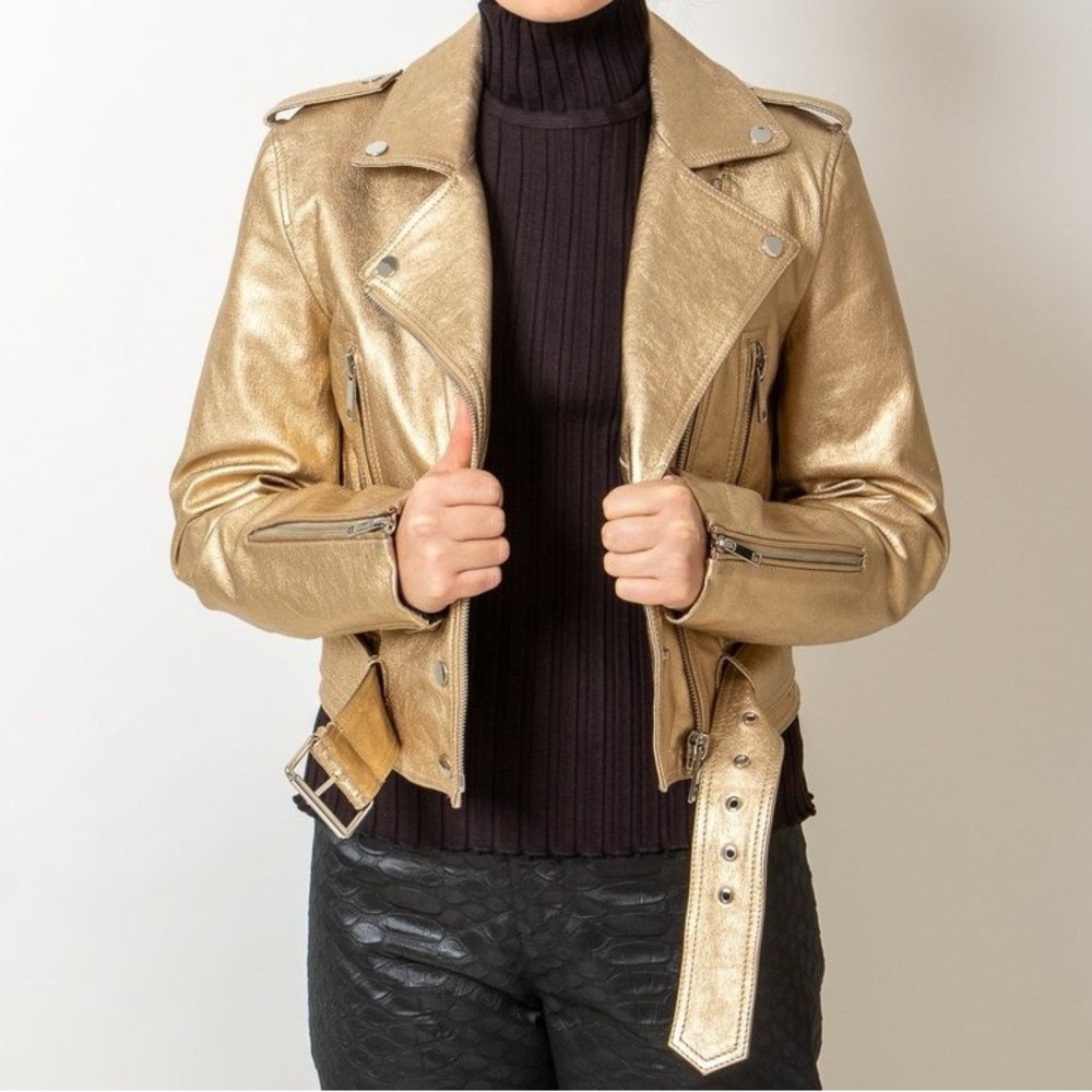 LTH JKT Mya cropped biker Luxurious Gold Leather Moto Jacket XS